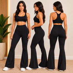 Kit Calça Flare Feminina Suplex Premium Cintura Alta Boca de Sino Modeladora Grossa Zero Transparência