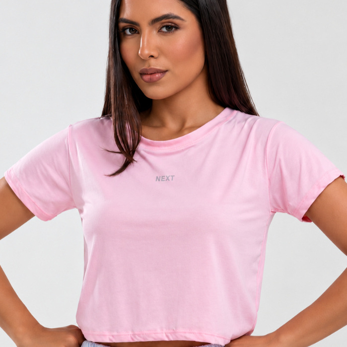 Blusa Cropped Fitness Feminina Poliamida Toque Gelado Manga Curta Academia Corrida Treino