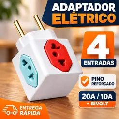 Adaptador de Tomada Universal Tipo Cubo 10A/20A Bivolt Pino Fino e Grosso