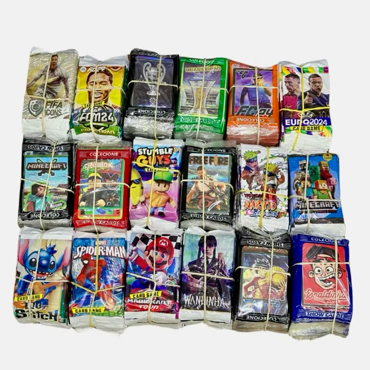 Kit 200 Cards Figurinhas Com 50 Pacotinhos Modelo Variado Para Bater Bafo Trocar Cartas kit com 100 200 ou 400 cards