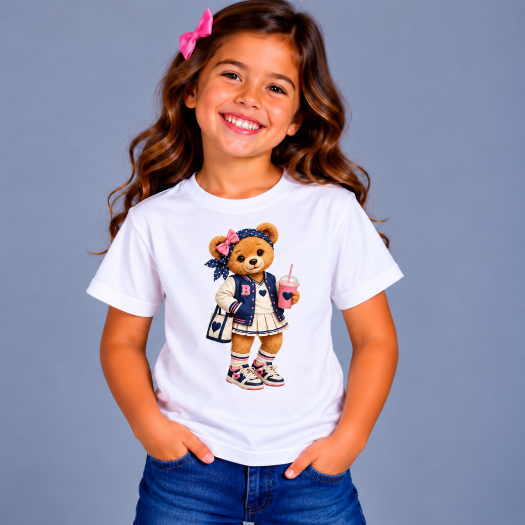 Camiseta Infantil Menina Ursinho Teddy 100% Algodão Premium Camisa Feminina Infantil Presente - Envio Imediato