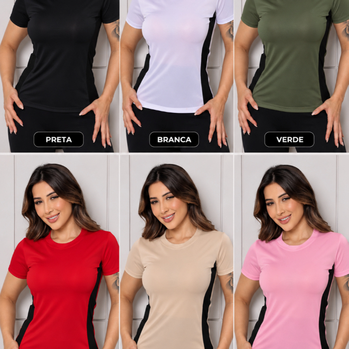 Kit 5 Camisetas Dry Fit Feminina - Furadinha - Casual - Treino - Academia - Esportes - Exercícios - Corrida