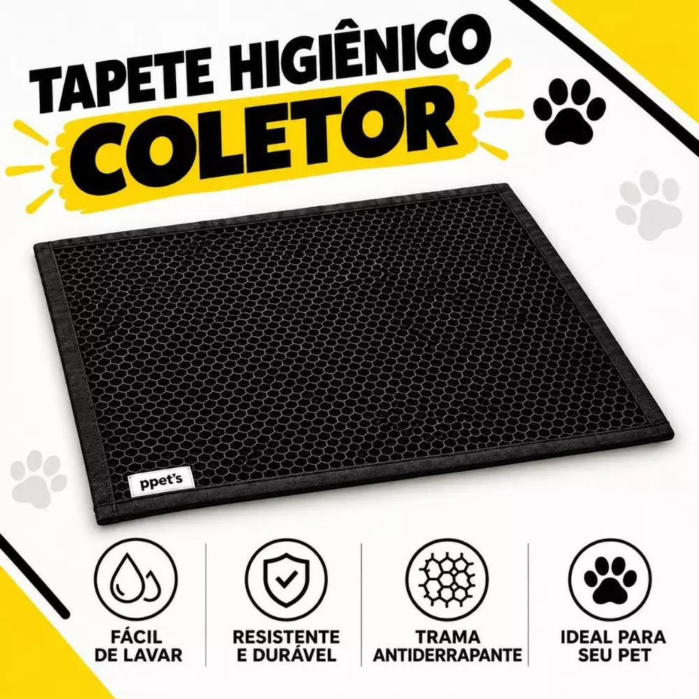 Tapete Coletor de Areia Higiênico para Gatos 70X50 Casa Limpa e Sem Sujeira Tela de Alta Retenção Borda Reforçada PPET'S