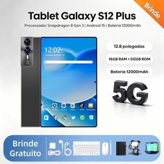 【Teclado e mouse gratuitos】Tablet Galaxy S12 Plus, 12,8 polegadas, 16 GB + 512 GB, 12000 mAh, alta taxa de atualização