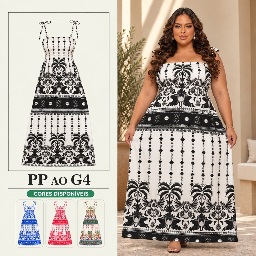 Vestido Feminino Estampado Floral Verão Soltinho Lastex Fresquinho Plus Size PP ao G4 Tendencia Moda Maior Casual
