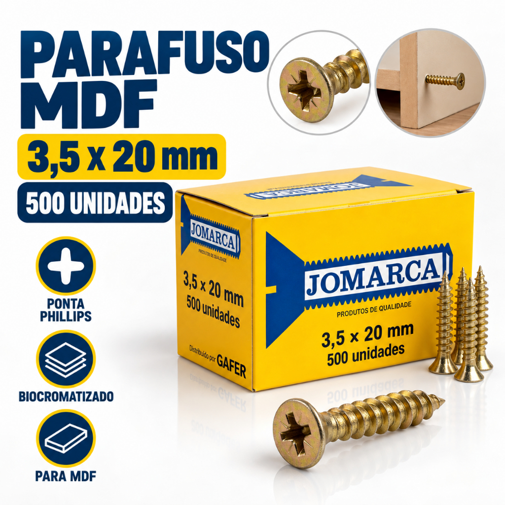Kit 500 Parafusos 3,5x20mm Chipboard Aço Zincado Flangeado Para Madeira MDF Philips Fixação Alta Ref