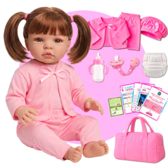 Boneca Bebê Reborn Realista em Vinil Siliconado + 10 itens Pode Dar Banho Promoção
