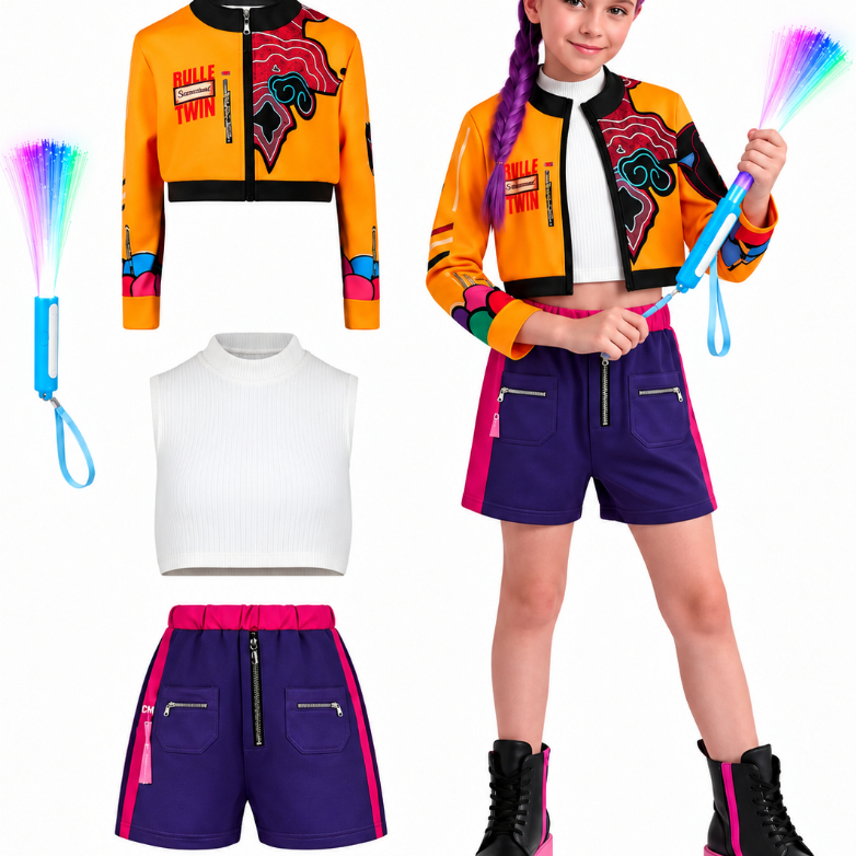 Fantasia do K-pop + Bastão Led Amarela Look Show Lightstick Coreana Kpop
