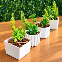 Kit 4 Mini Vasos Decorativos - Cor e Plantas Artificiais Aleatórias