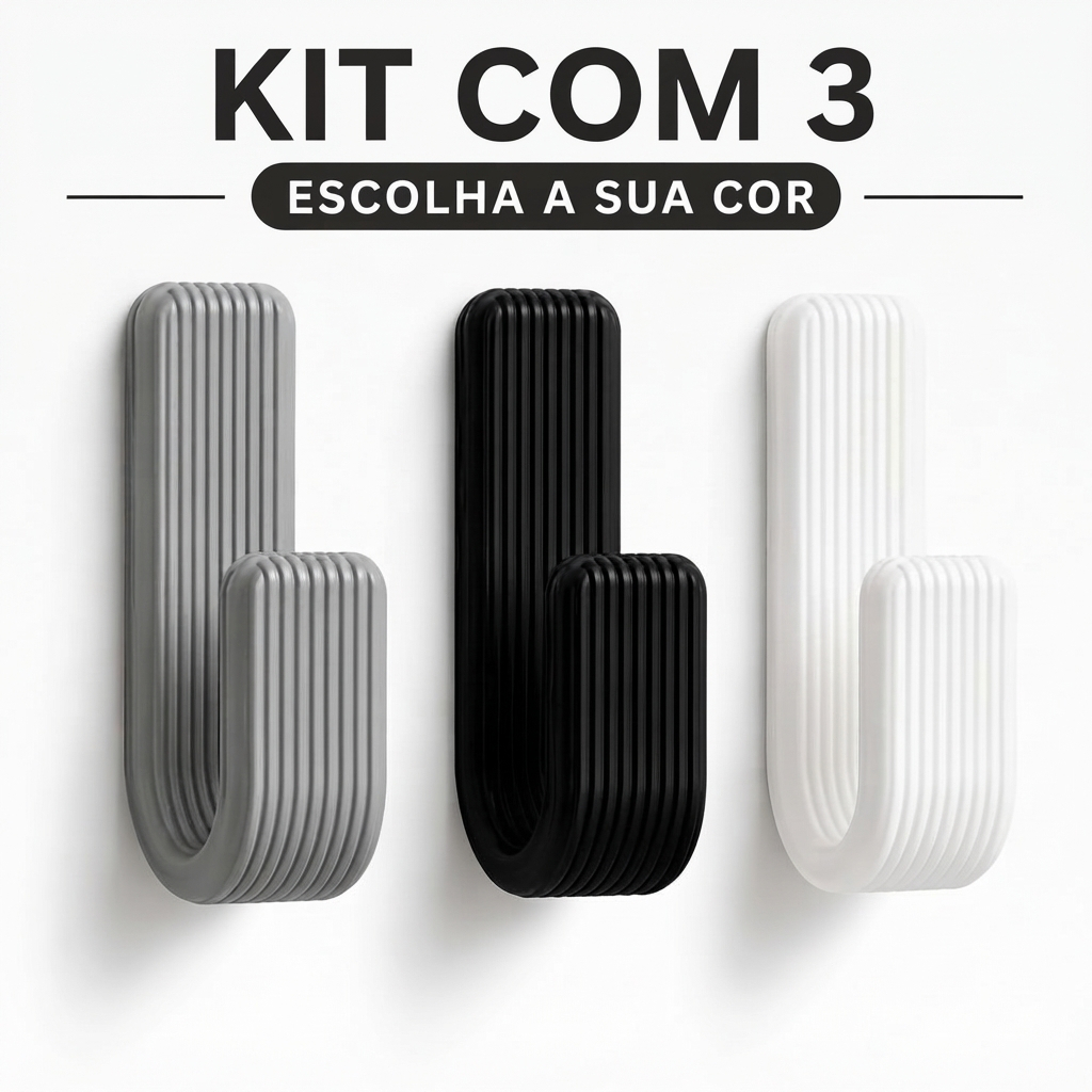 Kit 3 Ganchos de Parede Autoadesivos com Fita 3M para Toalhas, Roupas e Acessórios