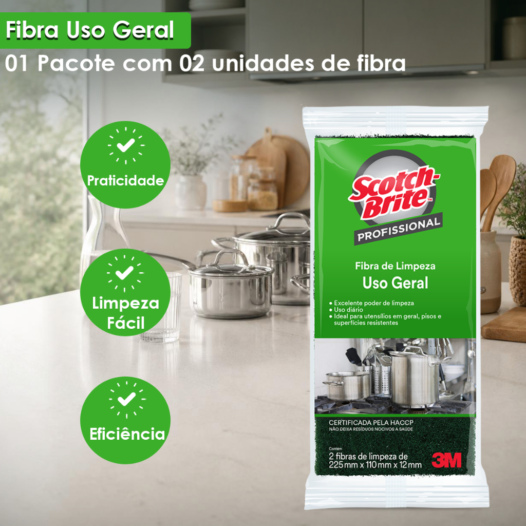 Fibra 3M Scotch Brite Verde Escuro 2 Unidades Alta Durabilidade Utensílios Restaurante · foto 2