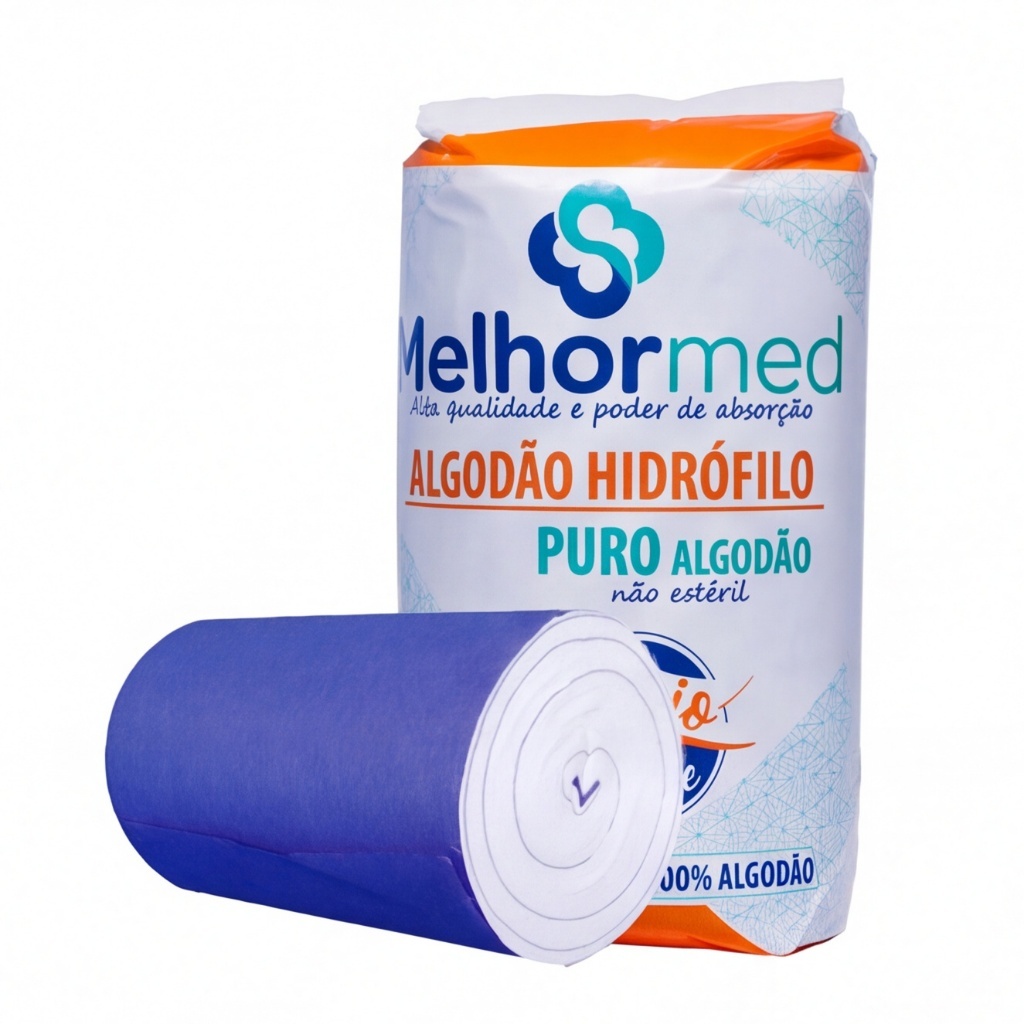 Algodão Rolo MelhorMed 500g 100% Puro Hidrófilo Uso Hospitalar Clínica Estética Higiene