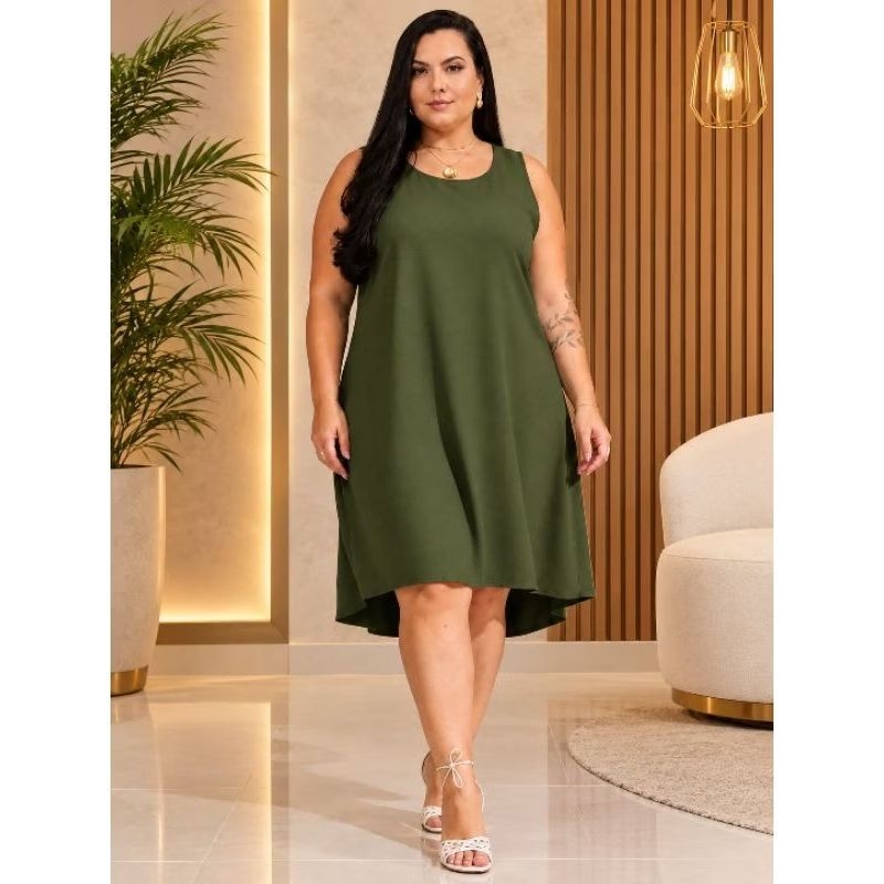 Vestido Feminino Regata Plus Size Tamanho G1 ao G5 Veste 46 ao 64 Modelo Regata Soltinho Tecido Duna Lançamento Promoção