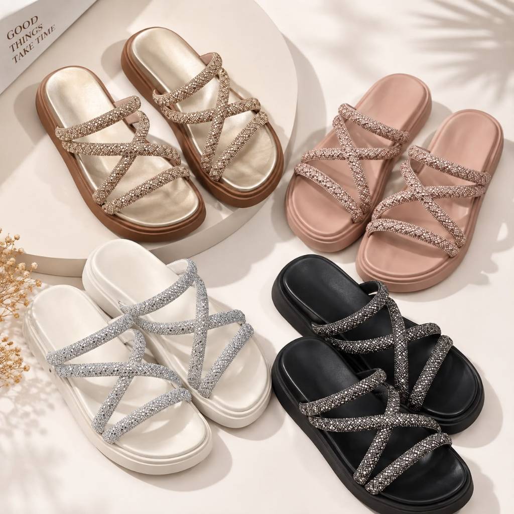 Papete Brilho Strass Plataforma Sandália Feminina Flatform Birken Promoção 2026 Design Versátil Confortável