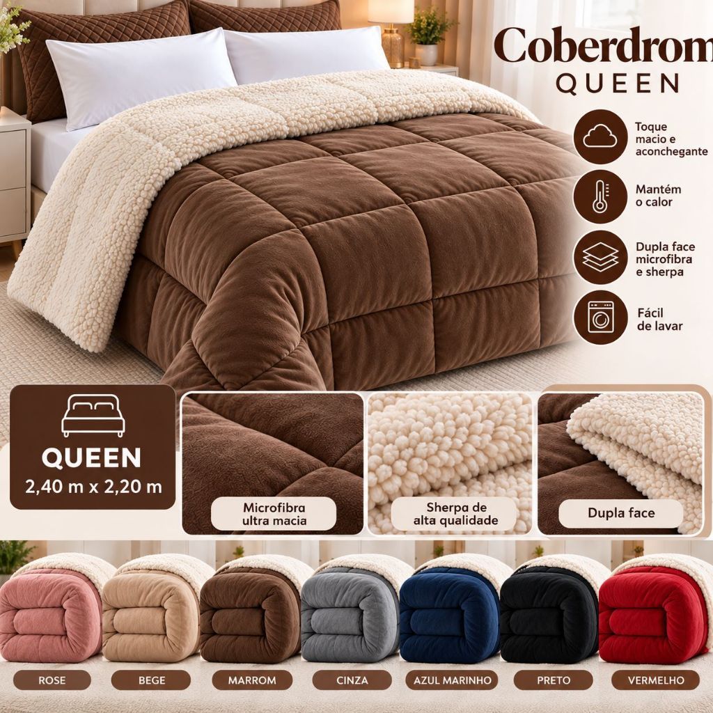 Coberdrom Edredom Dupla Face Sherpa Lã Carneiro Macia Premium Queen