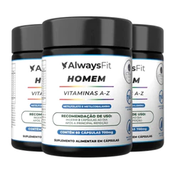 Kit 3x ProVit A-Z Homem AlwaysFit | Multivitamínico com 21 Vitaminas e Minerais + L-Arginina | 60 Cápsulas de 700 mg