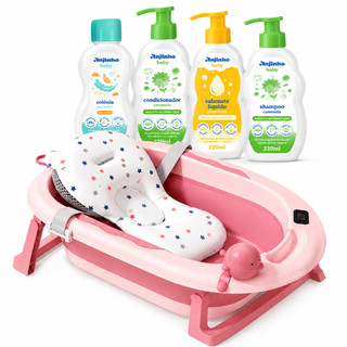 Kit Banheira Dobrável Banhibaby 35L Termômetro + Shampoo Condicionador Sabonete Colônia Anjinho Baby