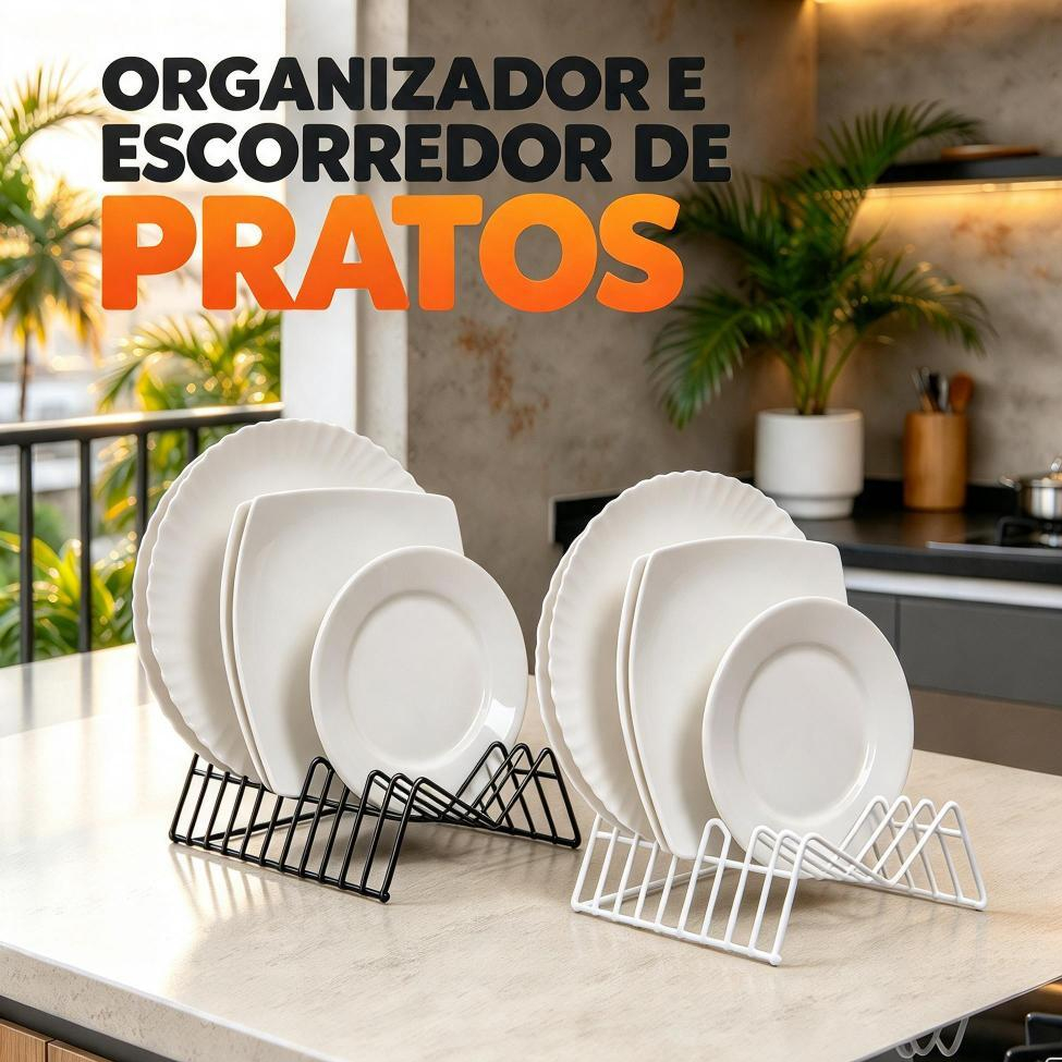 Organizador Escorredor de Pratos Suporte para Pratos Multifuncional Armário e Pia Vertical até 12 Pratos