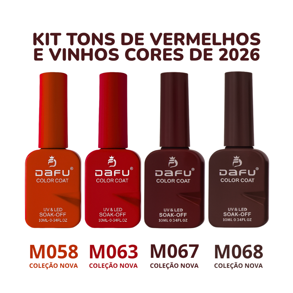 Kit Esmaltes Gel Vermelhos Vinhos Marrons Branco Renda Nude Pastéis DAFU LED/UV Unhas Manicure 10ml