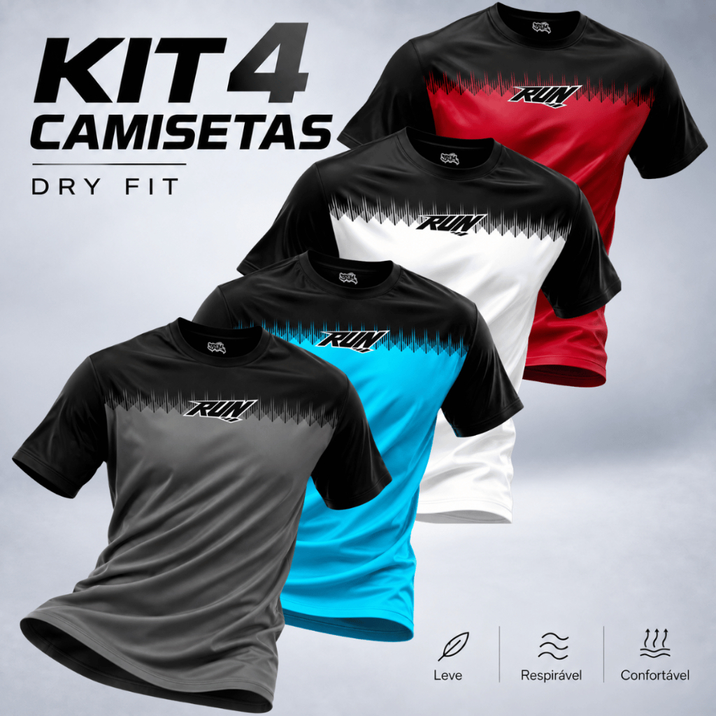 Kit 4 Camisa Dry Fit Masculina Tecido Gelado Malha Fria Academia Musculação Crossfit Corrida Leve Verão