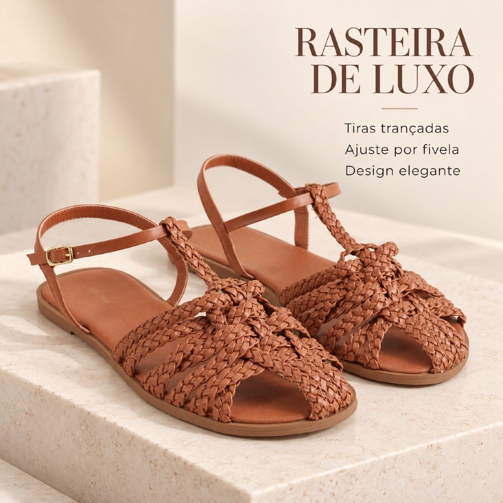 Rasteira Feminina Fisherman Sandal em Material Soft com Tiras Trançadas, Solado de Borracha e Fivela