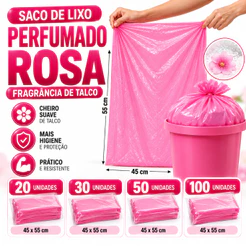 Sacos Perfumados para Lixo Rosa de 20 Litros Medidas 45x55 Clinicas Consultórios Residencias Comércios