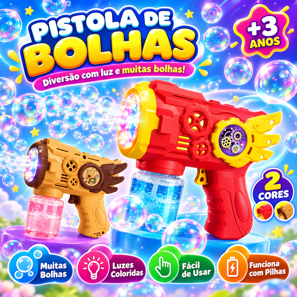 Máquina de Bolha de Sabão Automática com Luz Pistola de Sabão Colorida Brinquedo Infantil para Festas
