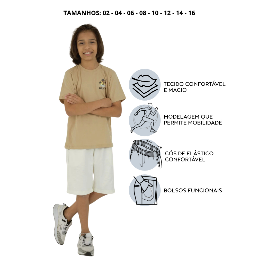 Bermuda Infantil/Juvenil Masculina de Moletinho Off White