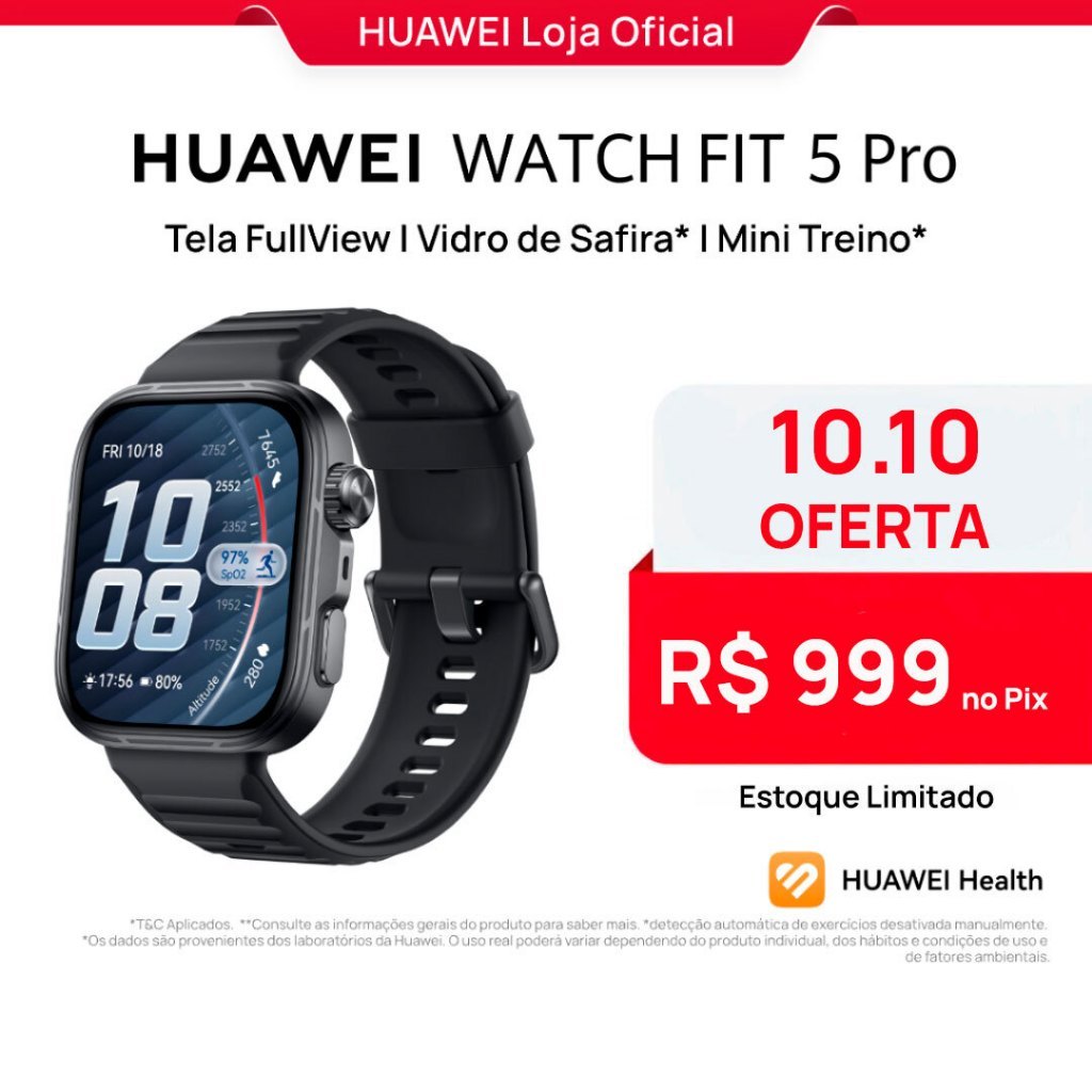 HUAWEI WATCH FIT 5 Pro| Smartwatch Relogio | Tela FullView AMOLED de 1,92" | Mini Treino | 64 GB | ECG