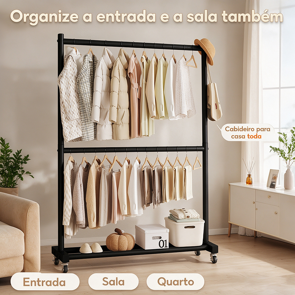 Roupeiro Guarda Roupa Portatil Cabideiro Arara Para Roupa Sapateira Organizador Multiuso Armário