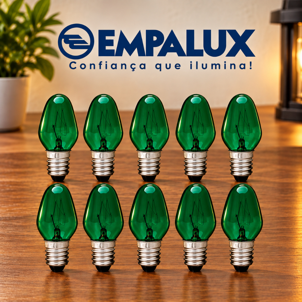 Kit 10 Lâmpadas Incandescente Chupeta 7W 127V E14 Verde- ID10718