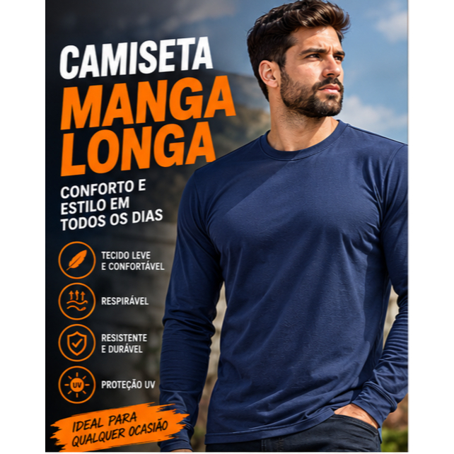 Kit 2 Camisetas Masculinas Manga Longa Proteção UV Poliamida Rosset Leve Respirável Academia Fitness Trabalho