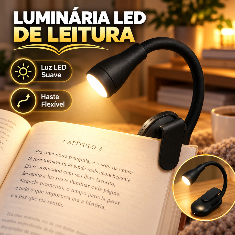 Luz De Leitura mini Recarregável Luminaria Led De Livro Com Clipe Ajustável 360 ° Recarregável 3 Cores