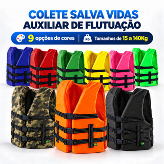 Colete Salva Vidas Boia Auxiliar Flutuação Adulto Infantil 15 a 140kg Pesca Caiaque Lazer Barco Várias Cores