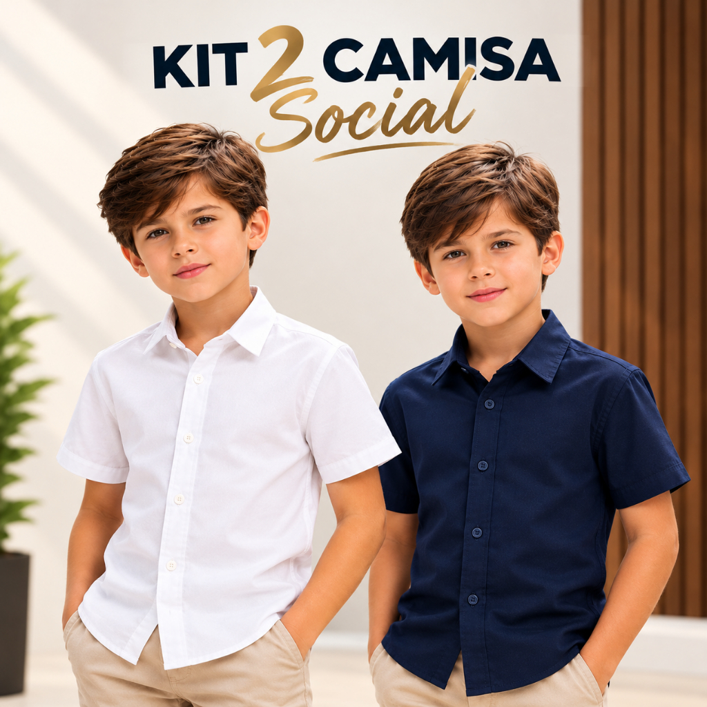Kit 2 Camisa Sociais Infantil Menino Linho Manga Curta Tamanho 4 ao 14