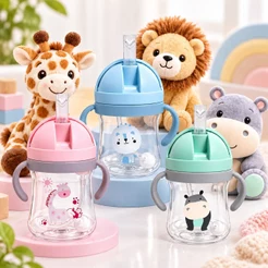 Copo garrafa Infantil com Bico de Silicone e Válvula Copinho Bebê com Alça
