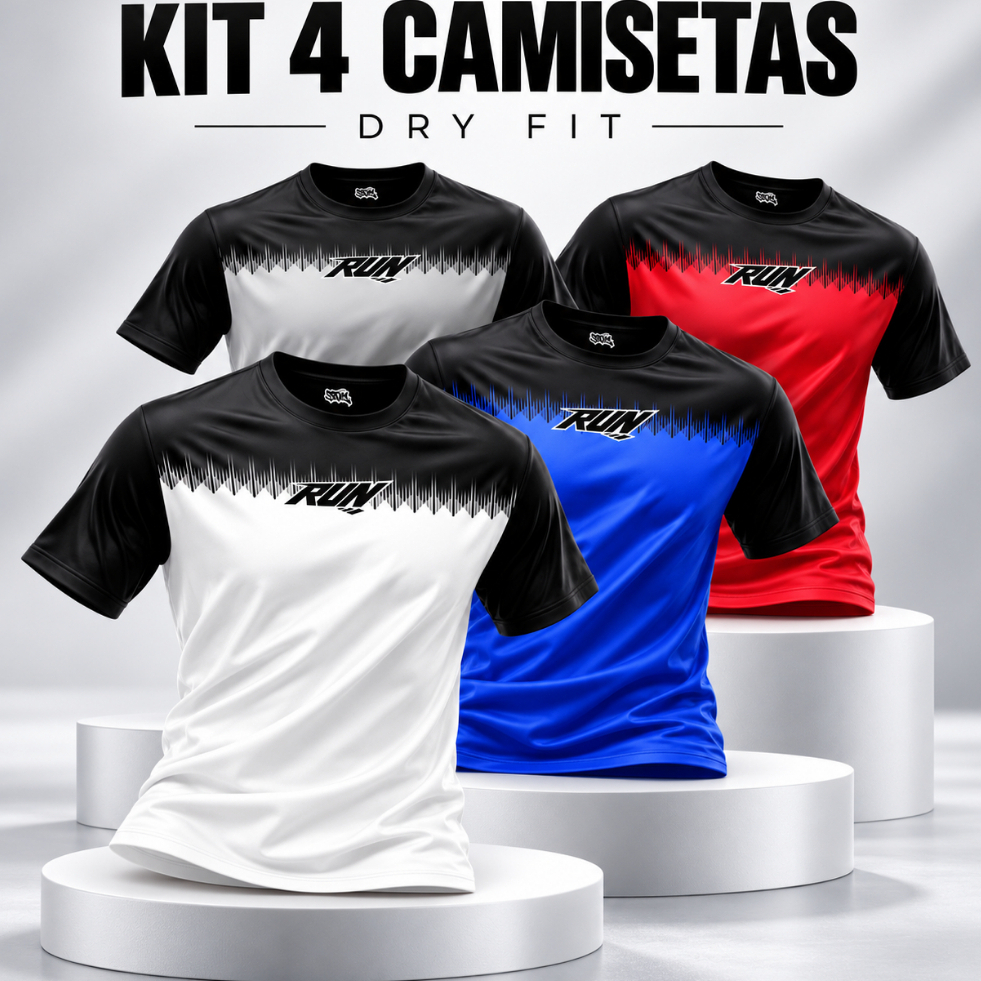 Kit 4 Camisetas Dry Fit Masculina Performance Academia Corrida Musculação Fitness Esportiva