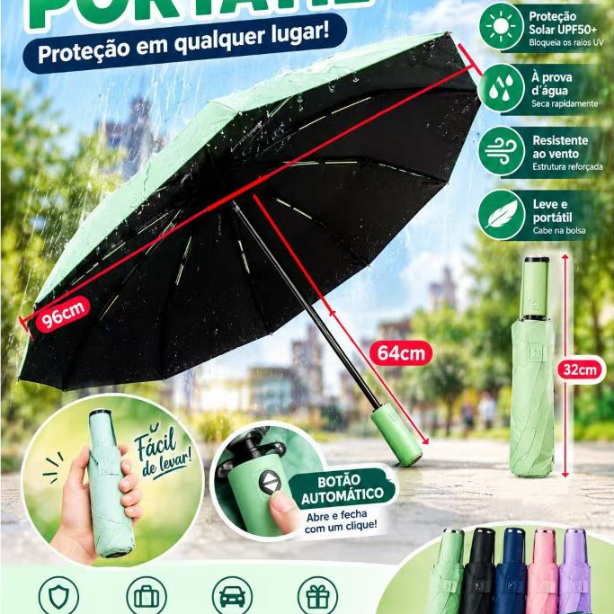 Guarda Chuva Automático Sombrinha Grande Proteção Solar Blackout Reforçado Dobrável 10 varetas colorido
