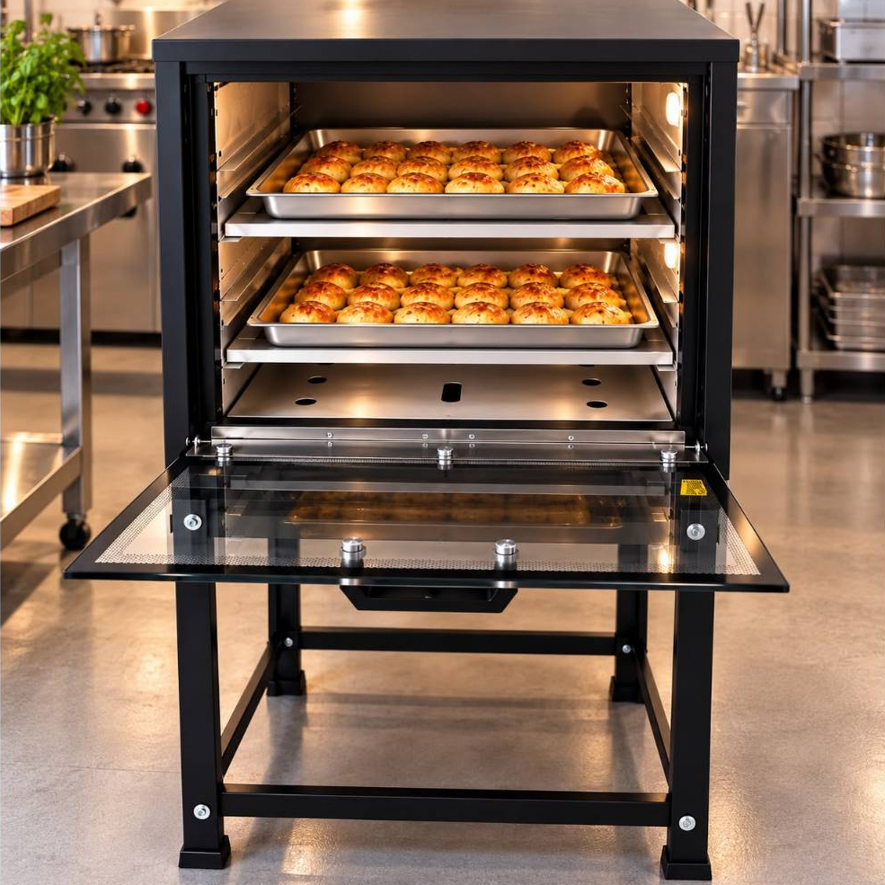 Forno Industrial Á Gás 80 Litros Com Cavalete Tampo Em Vidro Temperado Resistente Com 2 Grades