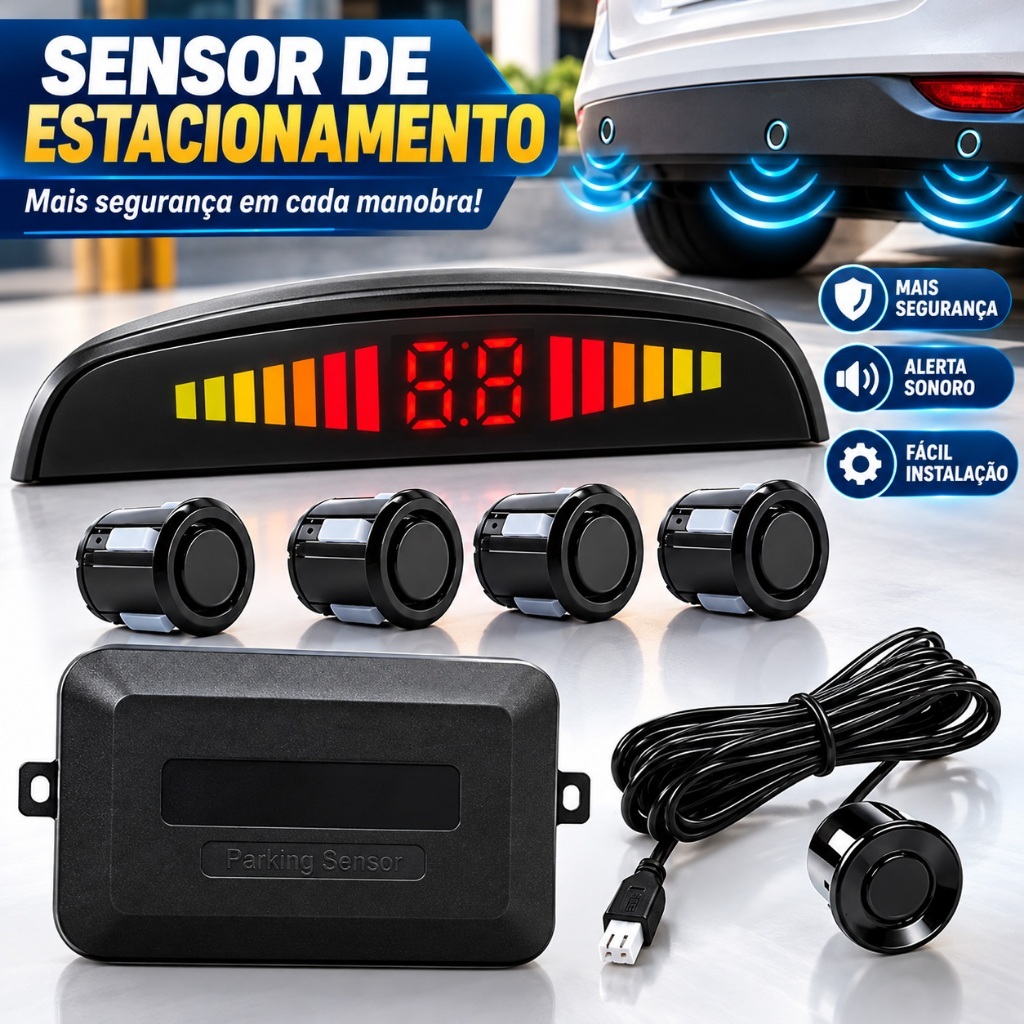 Kit Sensor Estacionamento Ré display para carro Universal com Sinal Sonoro