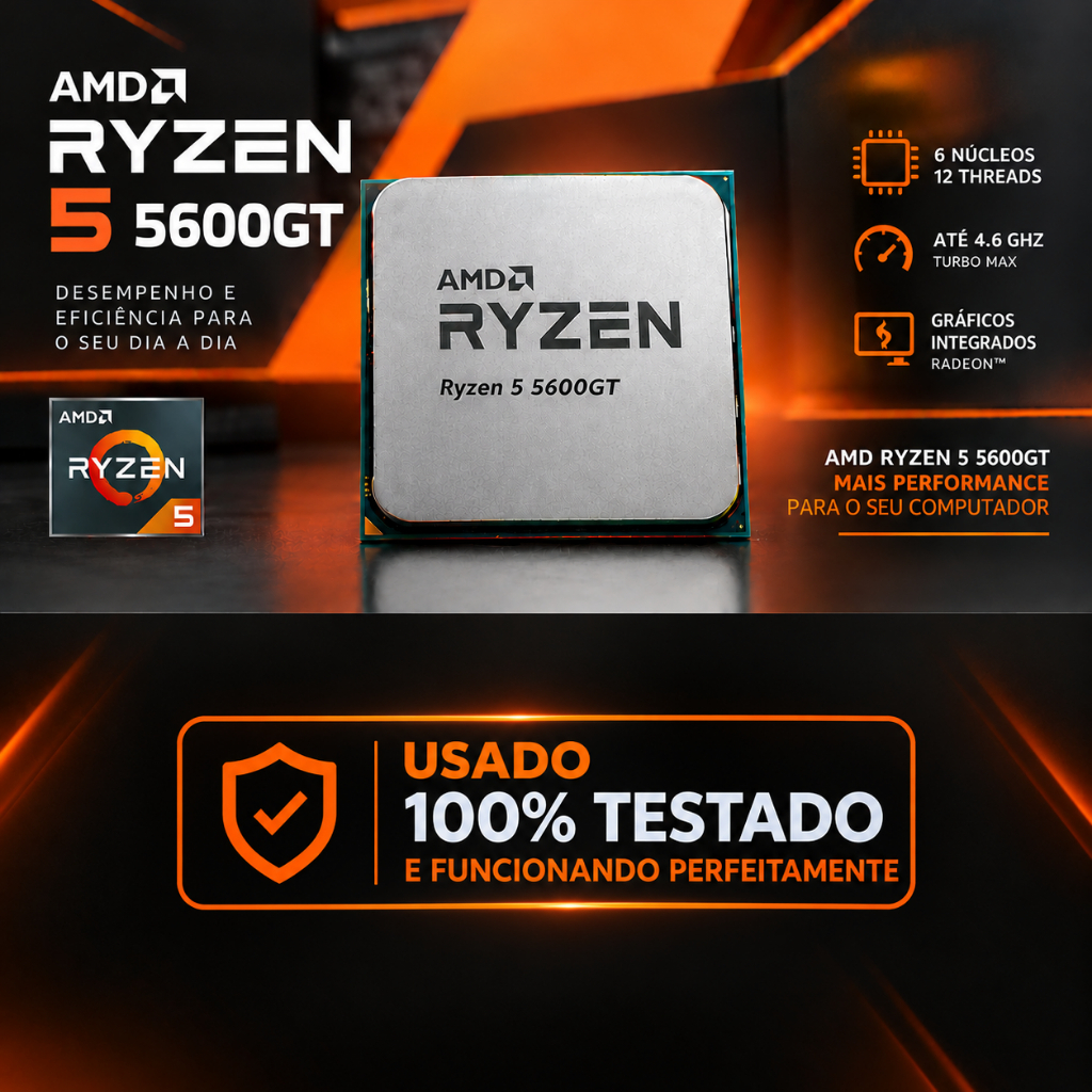 Processador Amd Ryzen 5 5600GT  6 Núcleos 12 Threads 3.6 GHz (Base) até 4.6 GHz (Turbo Máximo) Com Vídeo Integrado