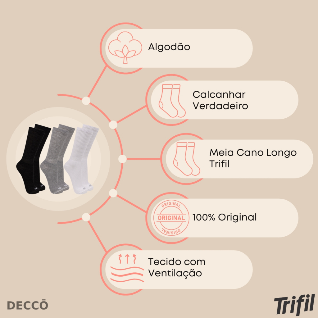 Kit com 3 Pares de Meias Trifil Esportiva Lisa Modelo Cano Longo Calcanhar Verdadeiro Básica Sport · foto 2