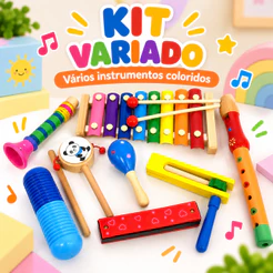 Kit instrumentos Musicais Pedagógico MDF 9 Pçs Brinquedos Musicais para Crianças Educativo Bebê