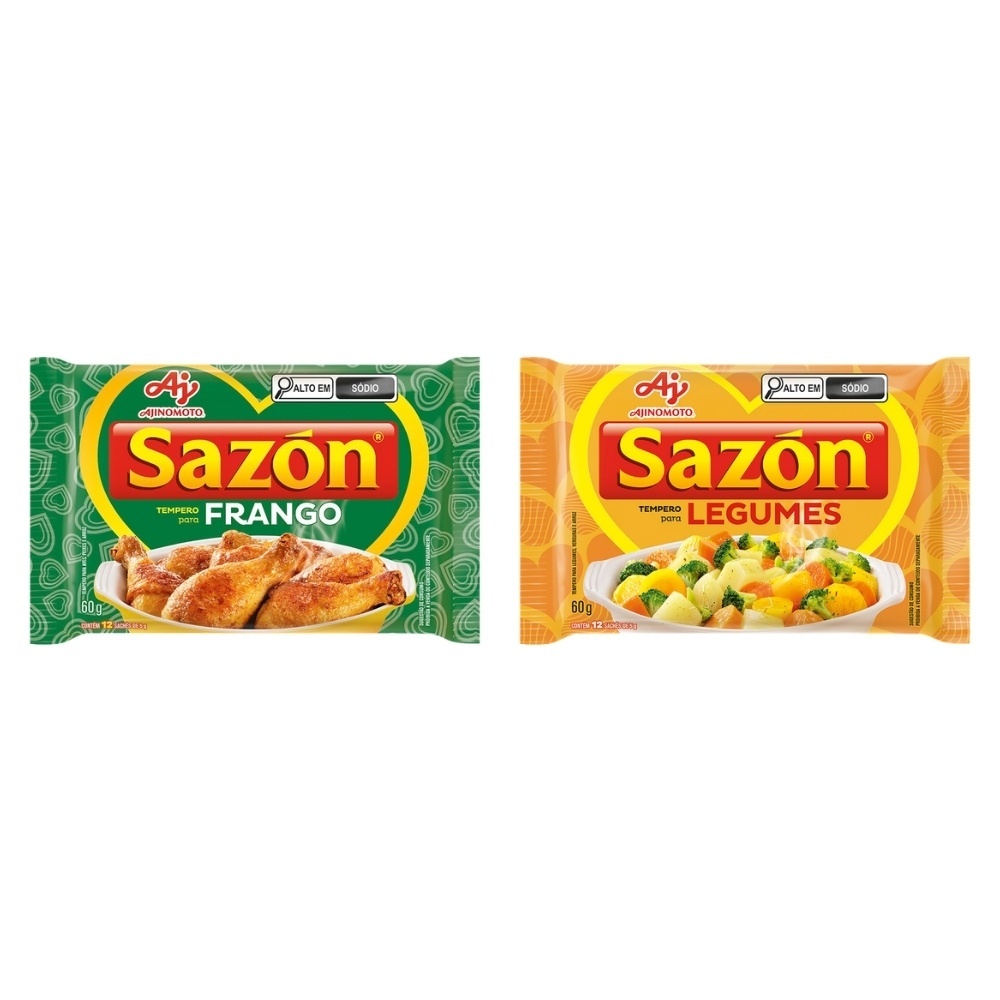 Imagem Kit Tempero em Pó SAZÓN® para Frango + Legumes 2x60g - Realça o Sabor - Ideal para Marmitas, Almoço e Jantar