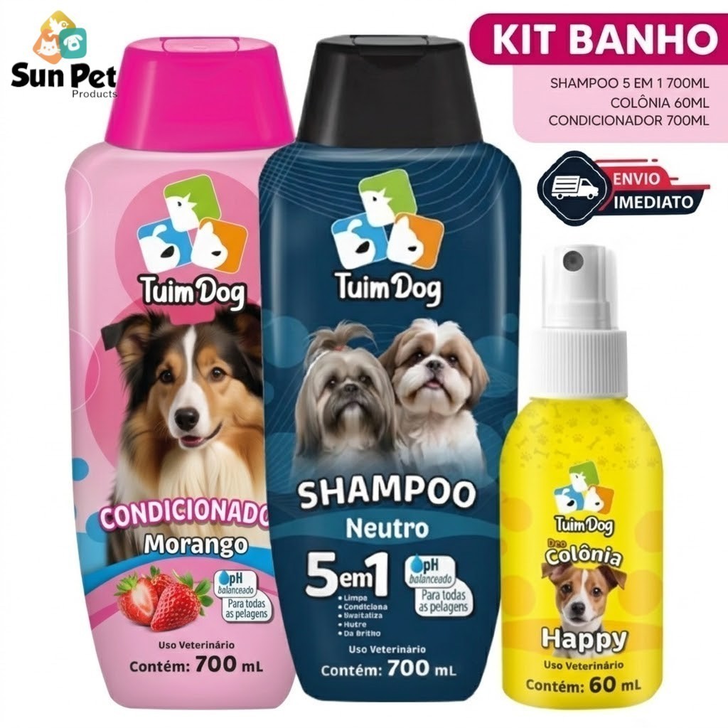 Kit Shampoo para Cachorro Neutro Shih Tzu Lhasa Apso + Condicionador + Colônia Pet Cães Envio Rápido