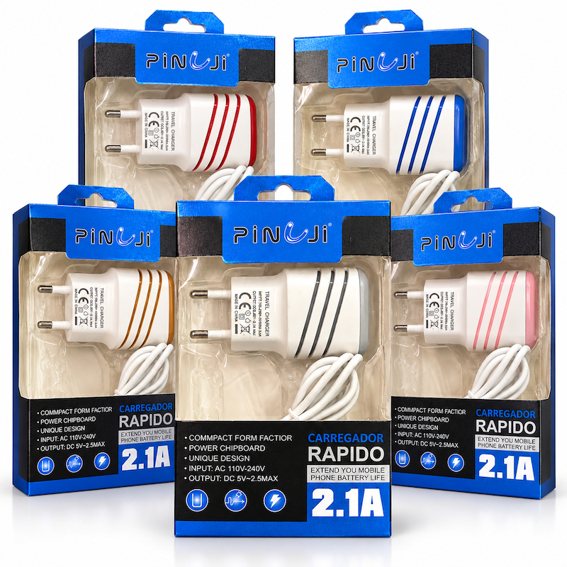 Carregador CAC2P Micro USB V8 2.1 AMP c/ 2 Portas Carregamento Rapido cabo 1 metro