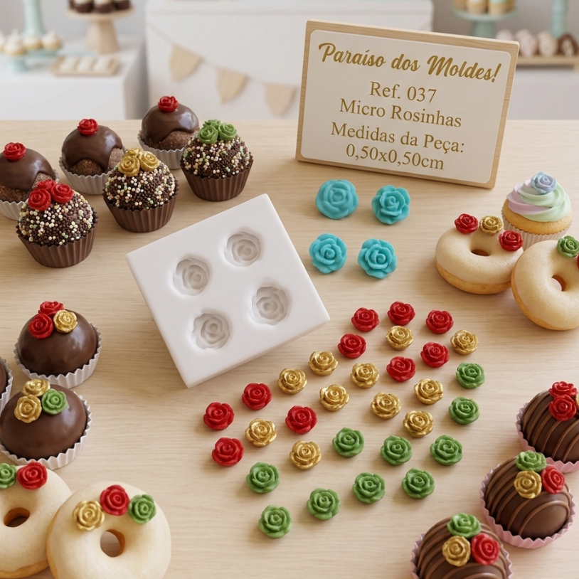 Molde De Silicone para Biscuit Artesanato e Confeitaria Micro Rosinhas 037