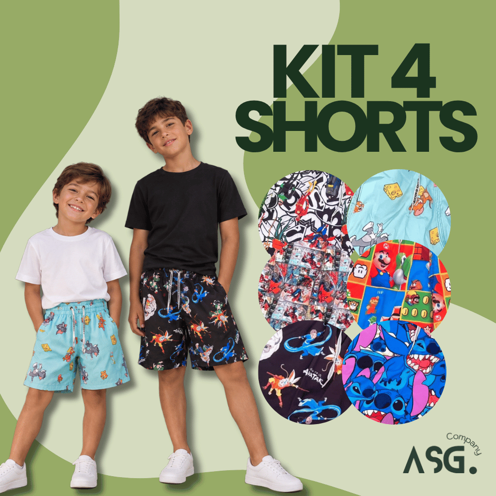 Kit 4 Shorts Infantil Juvenil Masculino Estampado com Elastano Bermuda Verão Lazer Praia Piscina