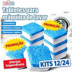 Pastilhas Limpa Máquina de Lavar para Limpeza Profunda e Remoção de Odores 12 ou 24 Unidades KODI