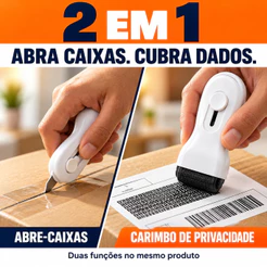 Carimbo Protetor De Dados Ocultar Identidade Com Abridor De Caixa Estilete 2 Em 1